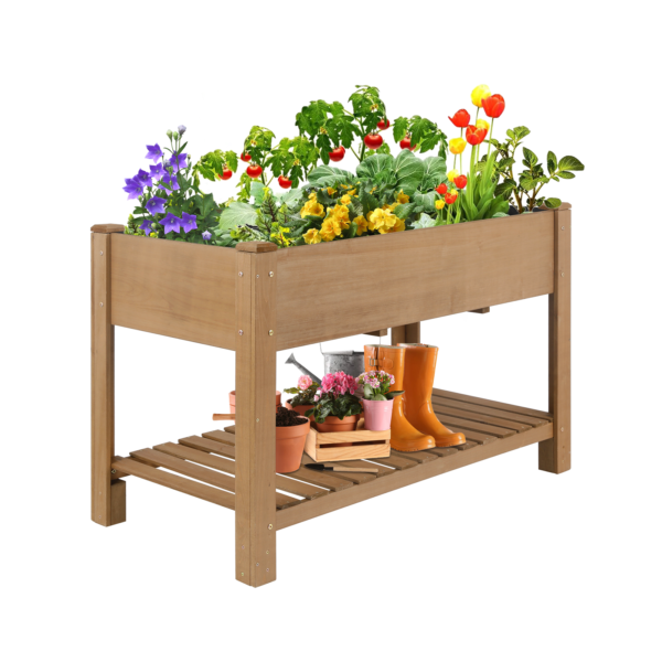 Elevated Wooden Planter Box with Lower Shelf – 46.65 in