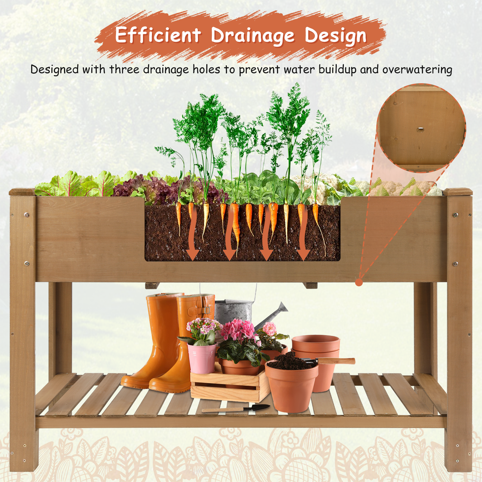 Elevated Wooden Planter Box with Lower Shelf – 46.65 in - Image 4