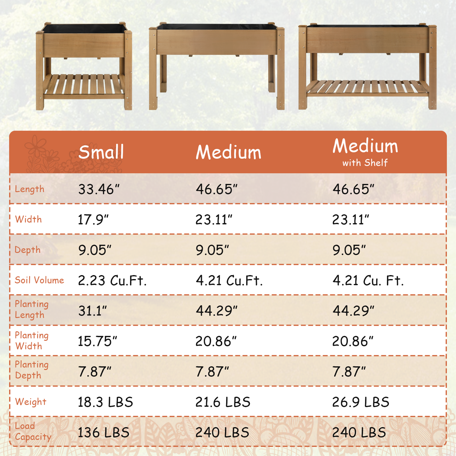 Elevated Wooden Planter Box with Lower Shelf – 46.65 in - Image 7