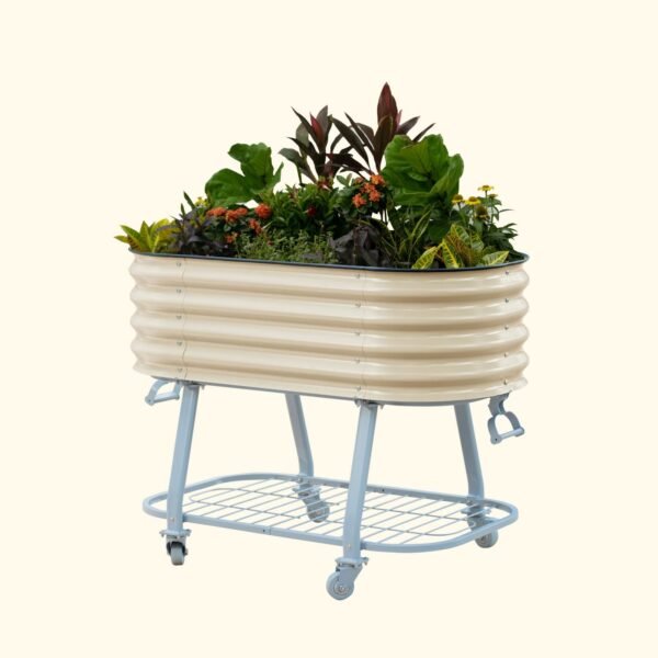 Mobile Self-Watering Elevated Planter with Locking Wheels